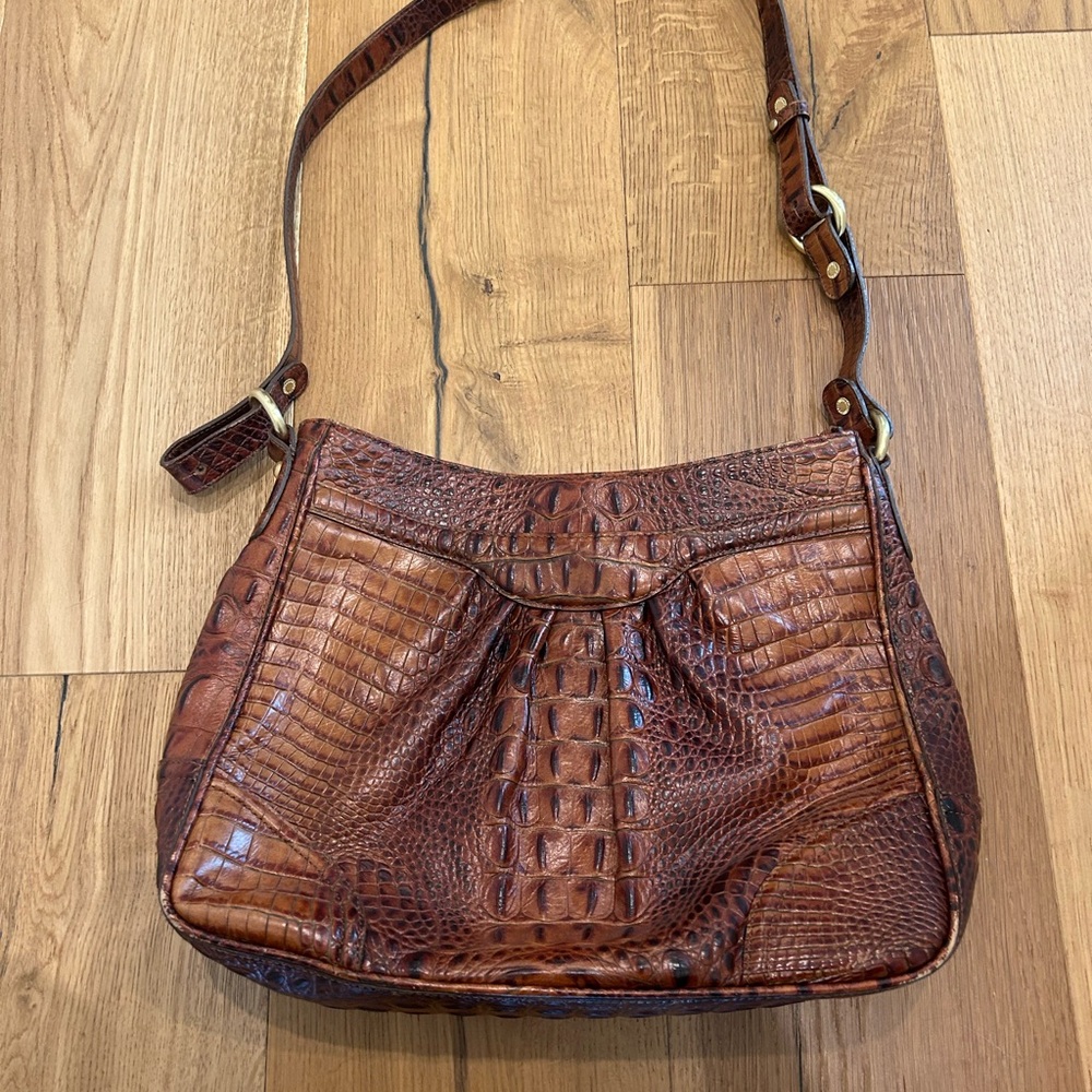 Brahmin Rich Brown Croc-Embossed Shoulder Bag. Excellent condition